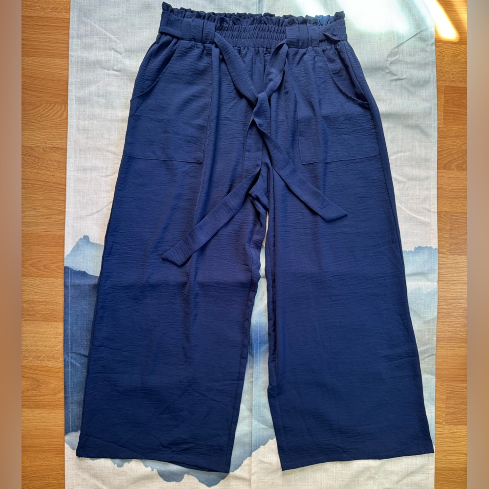 Navy Blue High Waist Wide Leg Pants, Size 2X